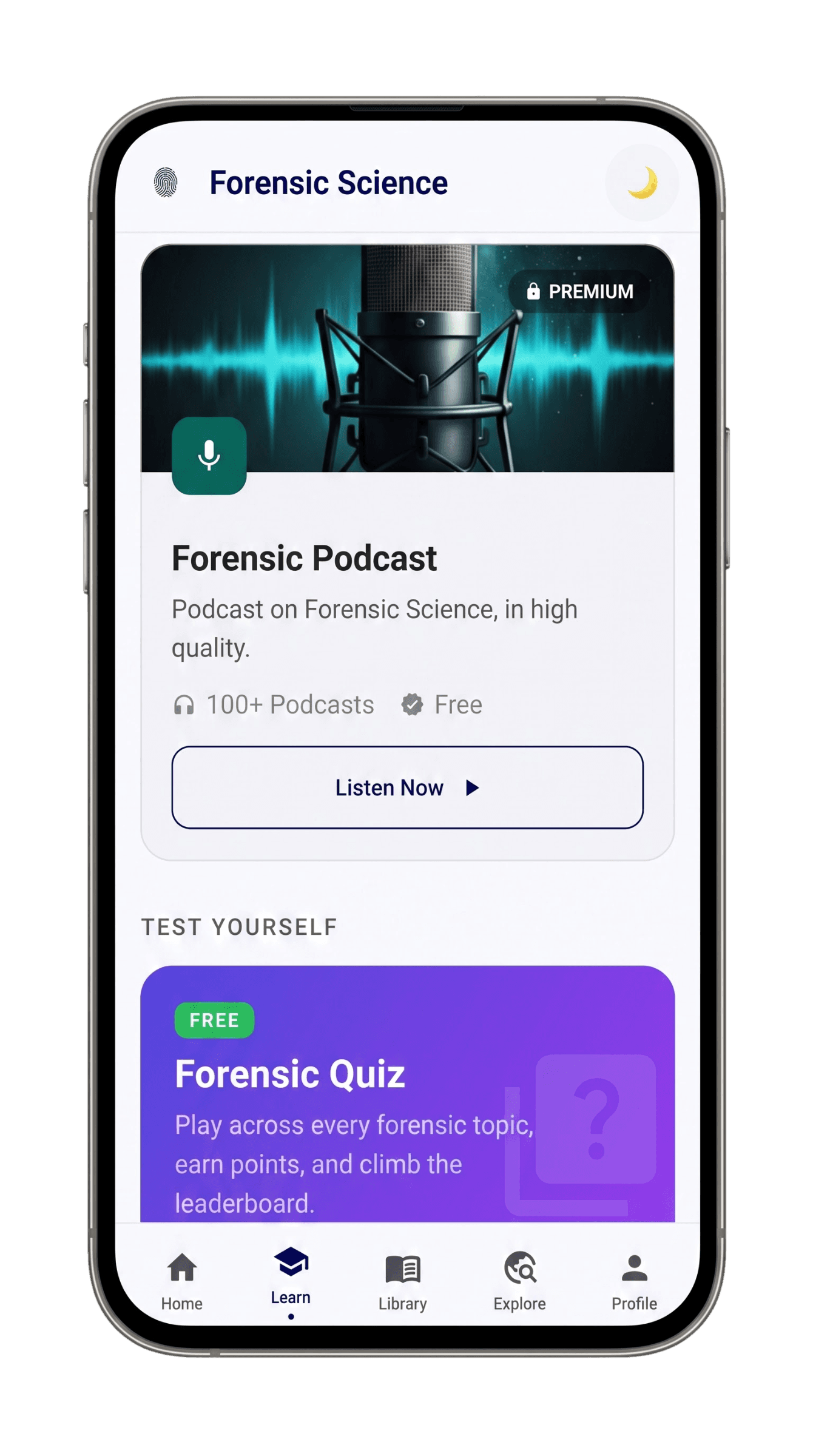 Forensic Podcast screen in the Forensic Science app