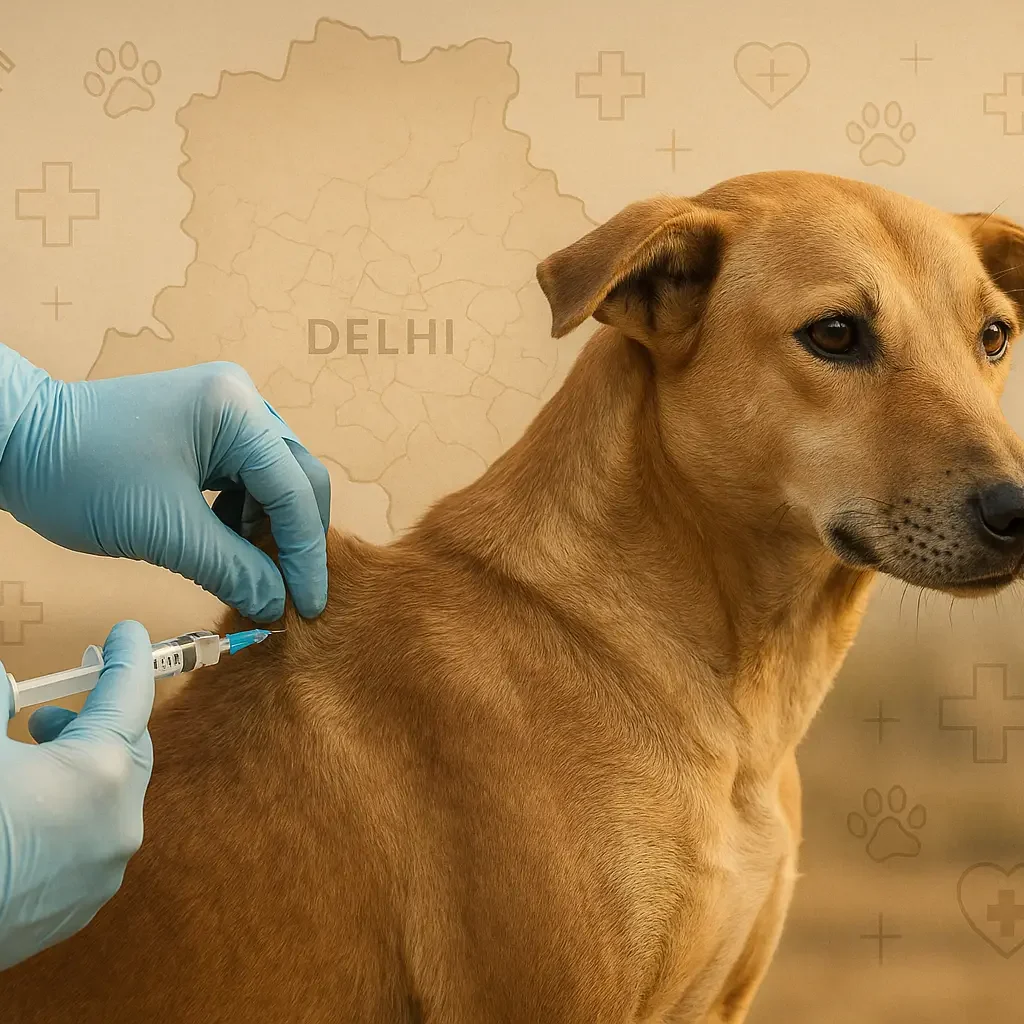 Supreme Court stray dogs release immunisation policy - vaccine administration to stray dog with Delhi map